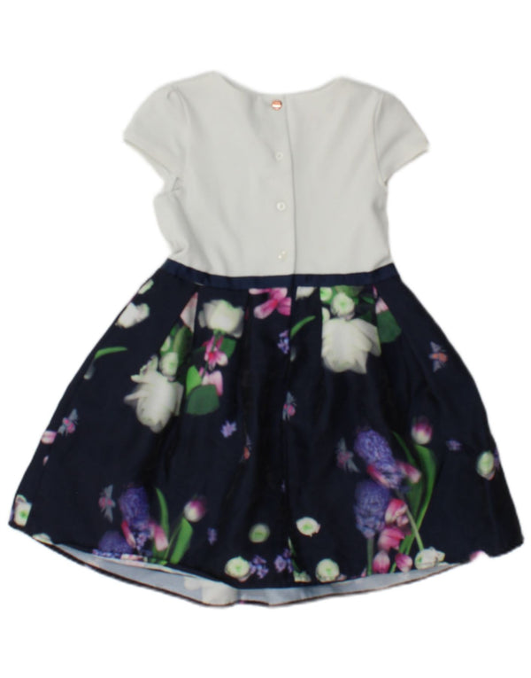 Ted Baker Girls A-Line Dress 5-6 Years Navy Blue Floral Polyester