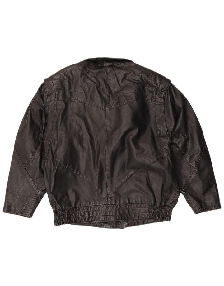 VINTAGE Womens Leather Jacket EU 38 Medium Black