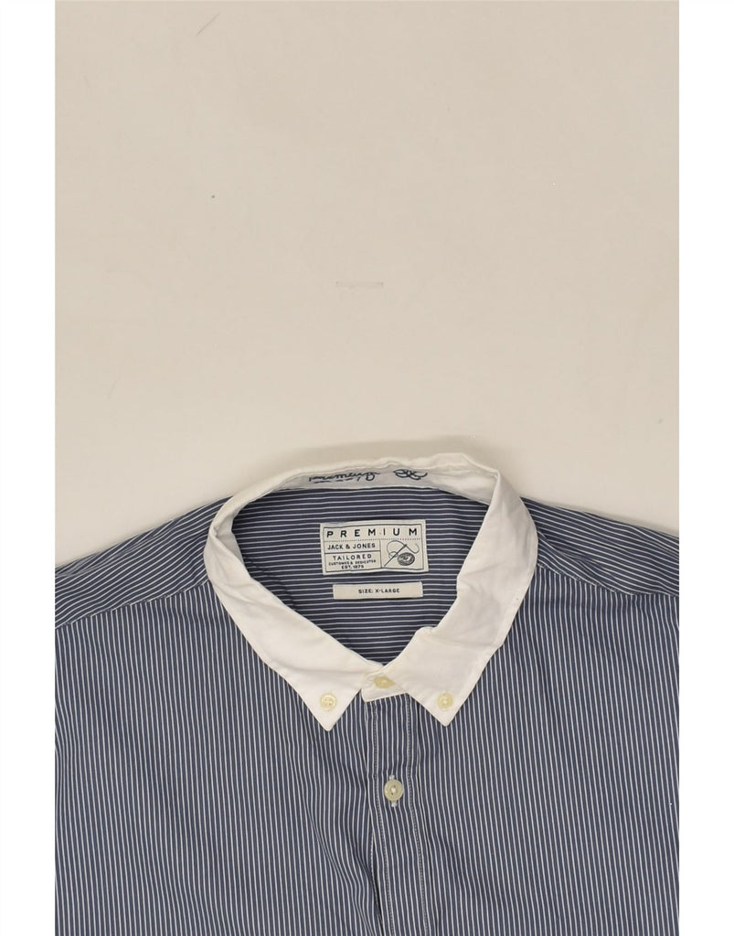 JACK & JONES Mens Slim Tailored Fit Shirt XL Navy Blue Pinstripe Cotton | Vintage Jack & Jones | Thrift | Second-Hand Jack & Jones | Used Clothing | Messina Hembry 