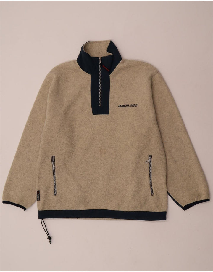 Invicta Mens Zip Neck Fleece Jumper Large Beige Colourblock Polyester