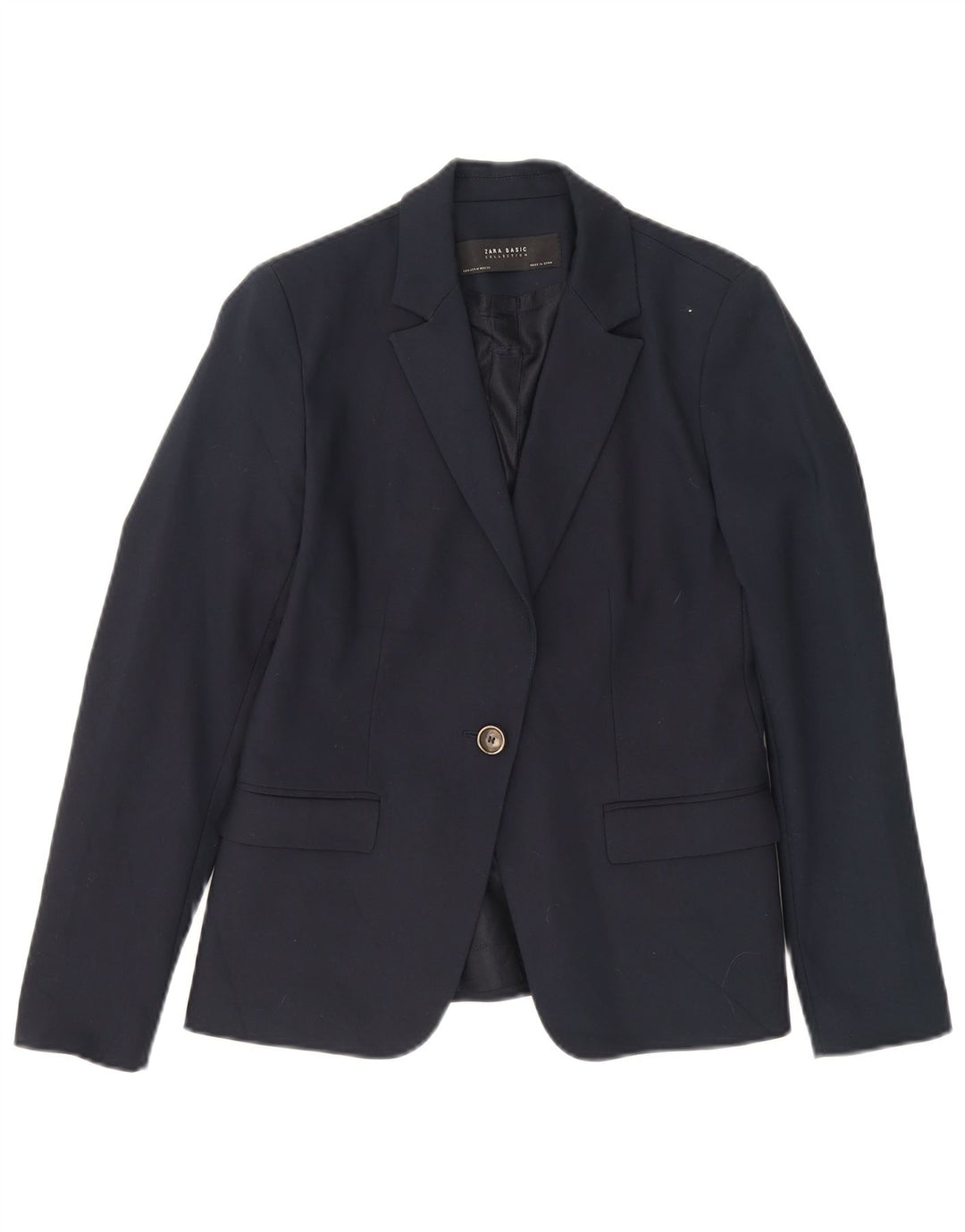 Zara Womens 1 Button Blazer Jacket UK 12 Medium Navy Blue Cotton