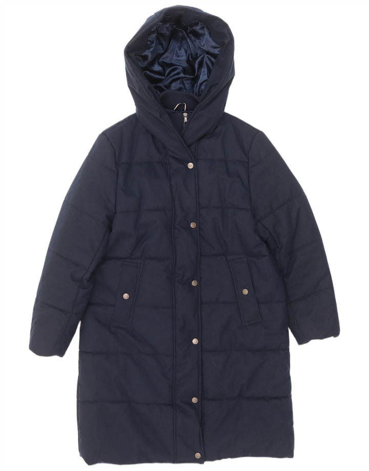 Crew Clothing Womens Hooded Padded Coat UK 16 Large Navy Blue Polyester