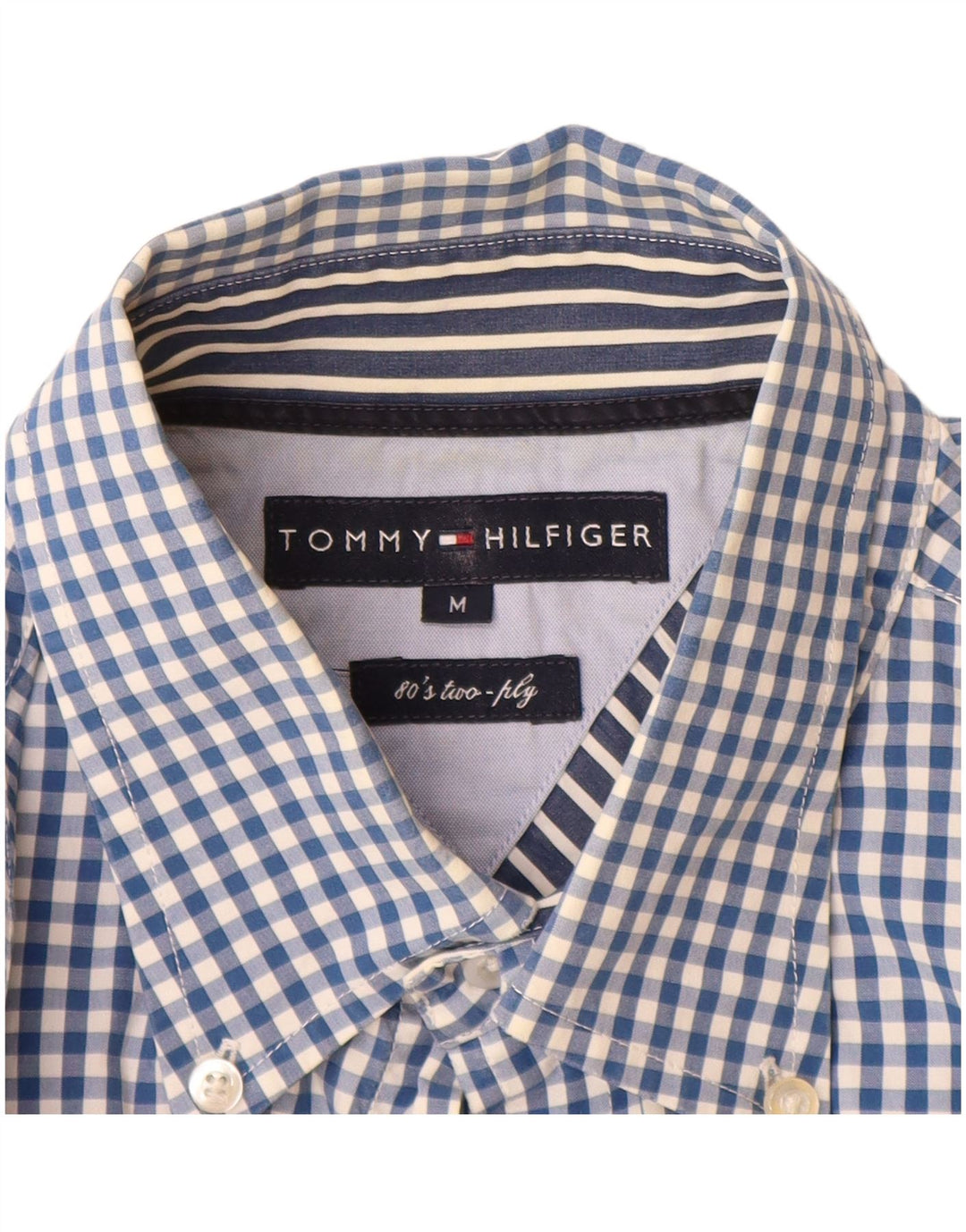 Tommy Hilfiger Mens Checked  Shirt Medium Blue Gingham Cotton