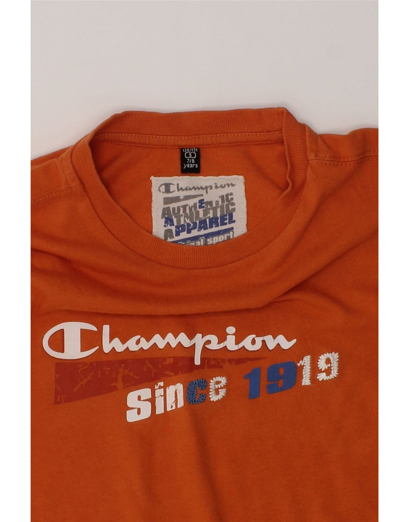 CHAMPION Boys Graphic Top Long Sleeve 7-8 Years Small  Orange Cotton | Vintage Champion | Thrift | Second-Hand Champion | Used Clothing | Messina Hembry 