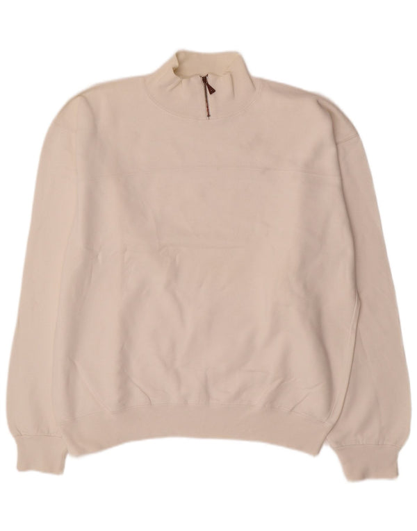 Champion Mens Zip Neck Sweatshirt Jumper Large Off White Cotton