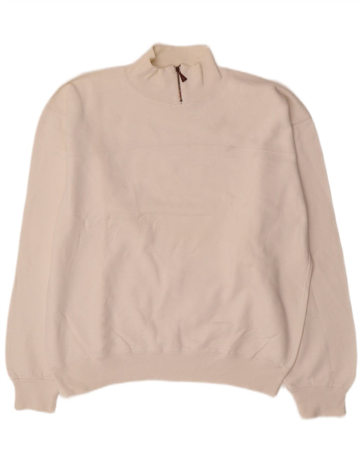 Champion Mens Zip Neck Sweatshirt Jumper Large Off White Cotton