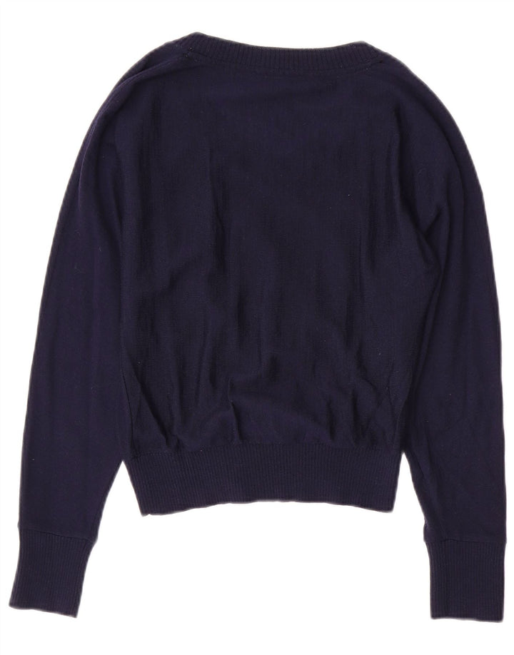 ALVIERO MARTINI Womens Crop V-Neck Jumper Sweater IT 40 Small Navy Blue