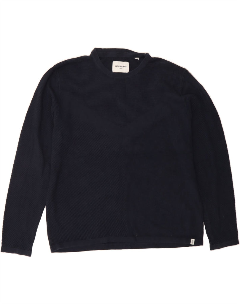 JACK & JONES Mens Core Crew Neck Jumper Sweater 2XL Navy Blue Cotton Vintage Jack & Jones and Second-Hand Jack & Jones from Messina Hembry 