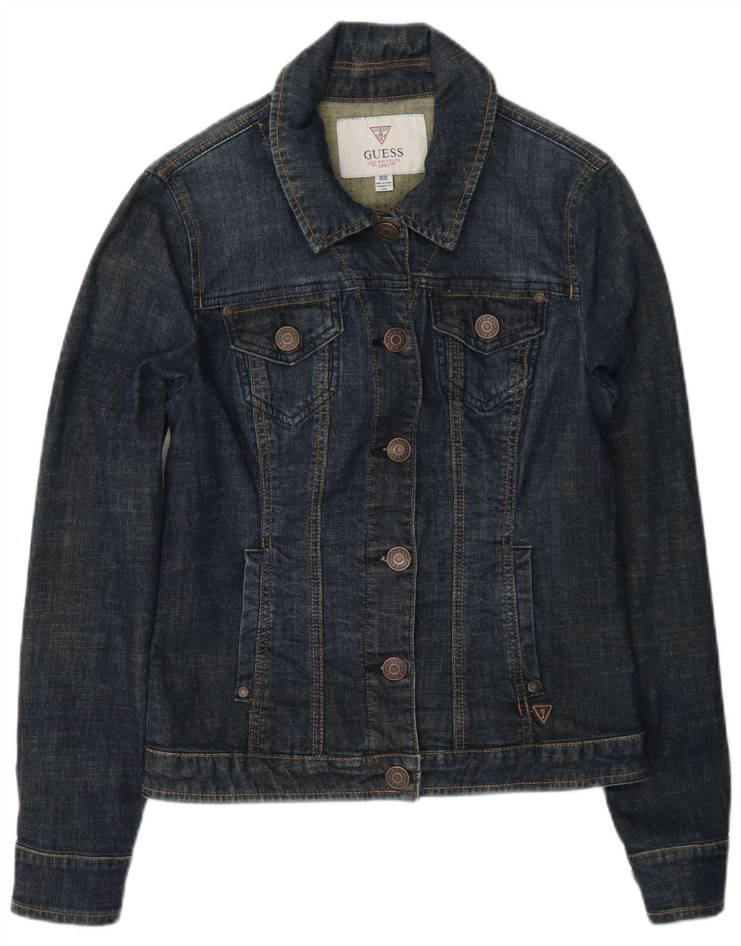 Guess Womens Denim Jacket UK 8 Small Navy Blue Cotton
