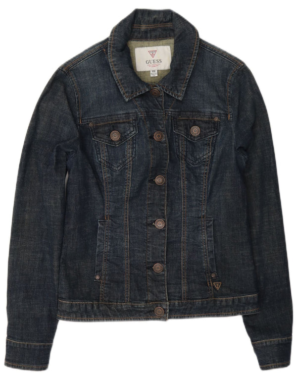 Guess Womens Denim Jacket UK 8 Small Navy Blue Cotton