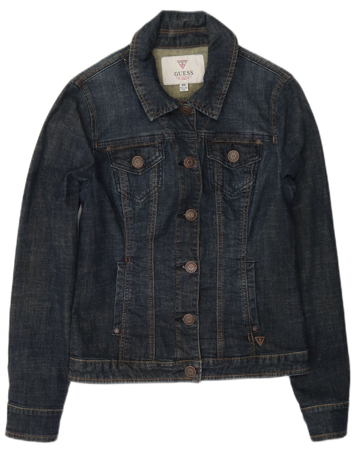 Guess Womens Denim Jacket UK 8 Small Navy Blue Cotton