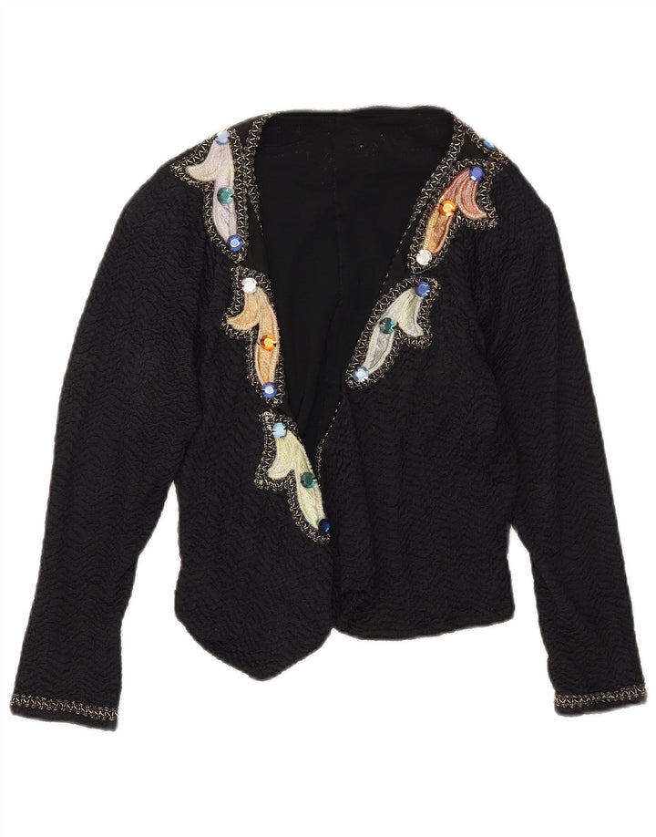 VINTAGE Womens Open Blazer Jacket UK 12 Medium Black