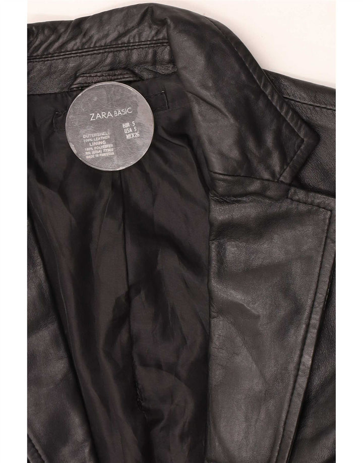 Zara Womens 2 Button Leather Blazer Jacket UK 10 Small Black