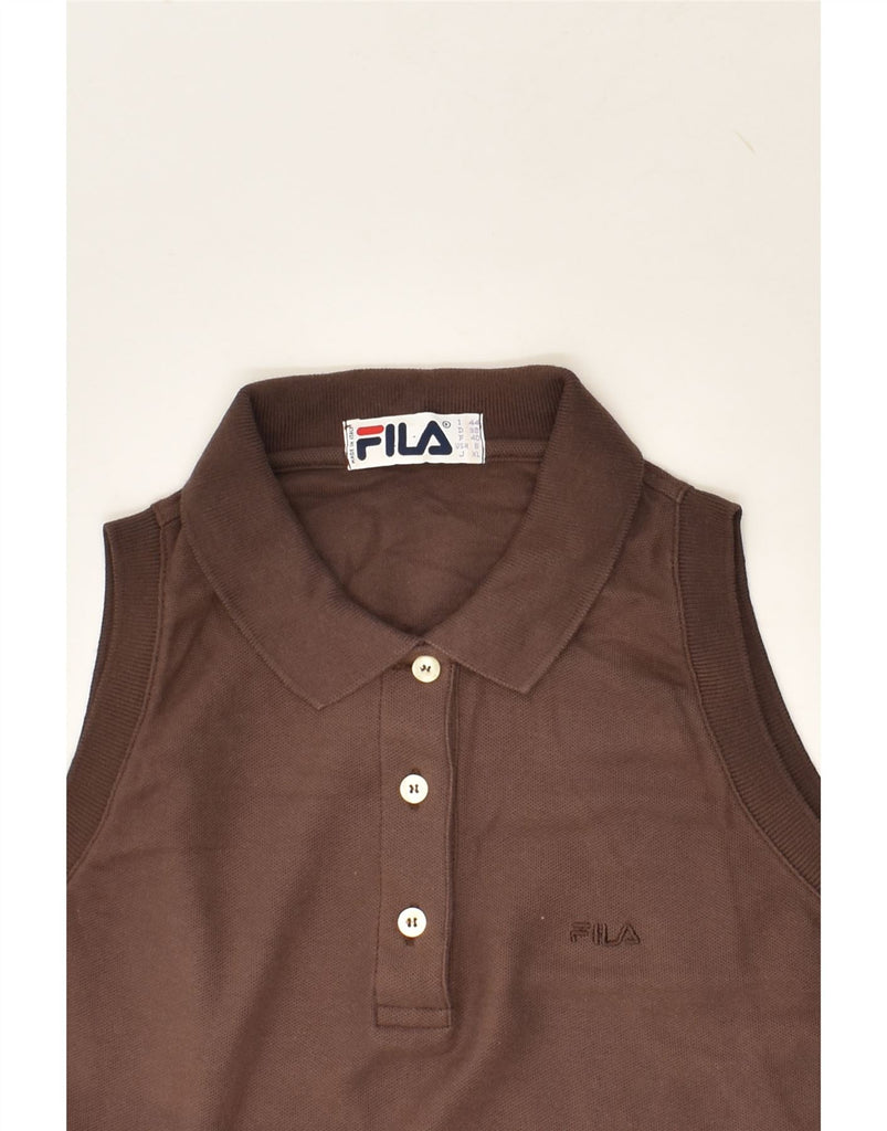 FILA Womens Sleeveless Polo Shirt IT 44  Medium Brown Cotton | Vintage Fila | Thrift | Second-Hand Fila | Used Clothing | Messina Hembry 