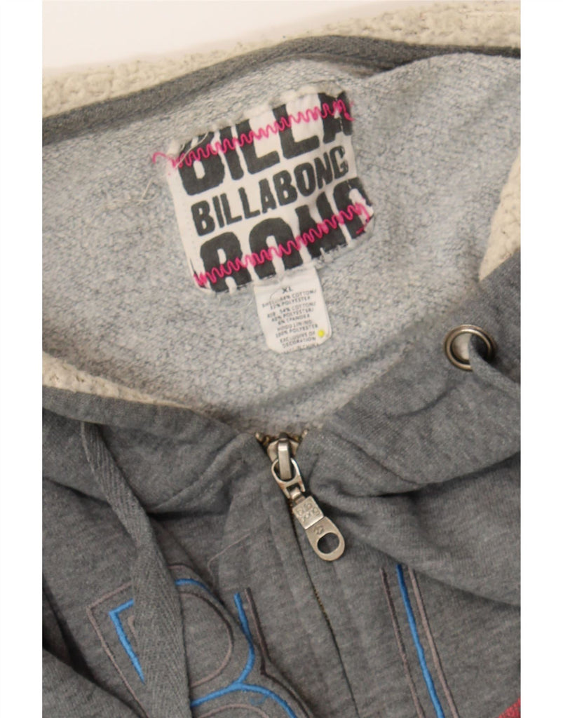 BILLABONG Womens Graphic Zip Hoodie Sweater UK 18 XL Grey Cotton Vintage Billabong and Second-Hand Billabong from Messina Hembry 