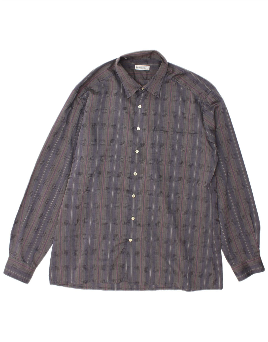 Cacharel Mens Shirt Size 41 Large Grey Striped
