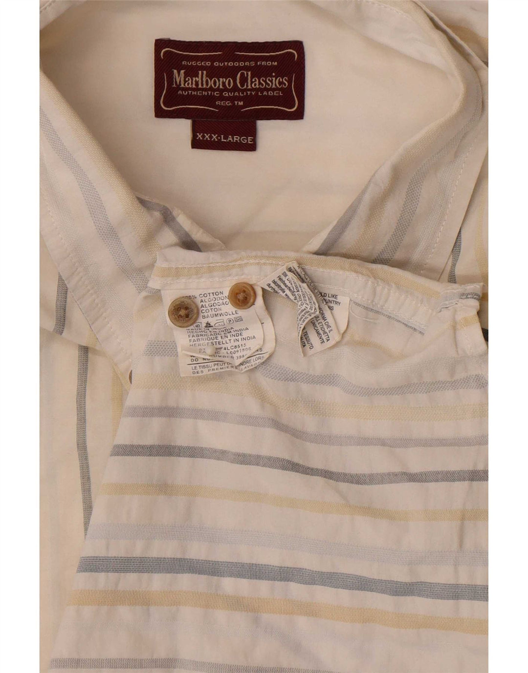 Marlboro Classics Mens Shirt 3XL White Striped Cotton