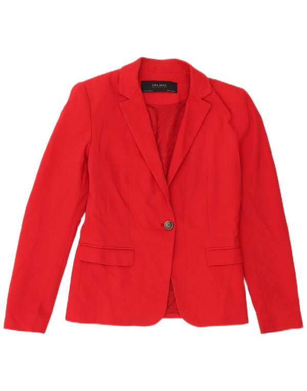 Zara Womens 1 Button Blazer Jacket UK 10 Small Red Cotton