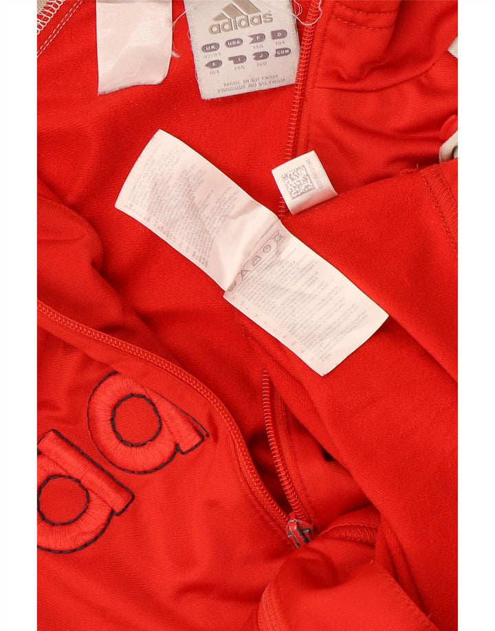 ADIDAS Boys Graphic Zip Hoodie Sweater 13-14 Years Red Colourblock