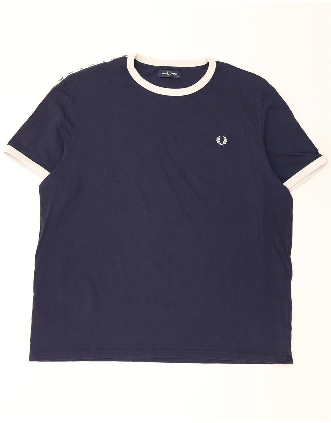 FRED PERRY Mens Graphic T-Shirt Top 3XL Navy Blue Colourblock Cotton