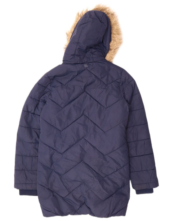 Mountain Warehouse Girls Hooded Padded Coat 11-12 Years Navy Blue Geometric
