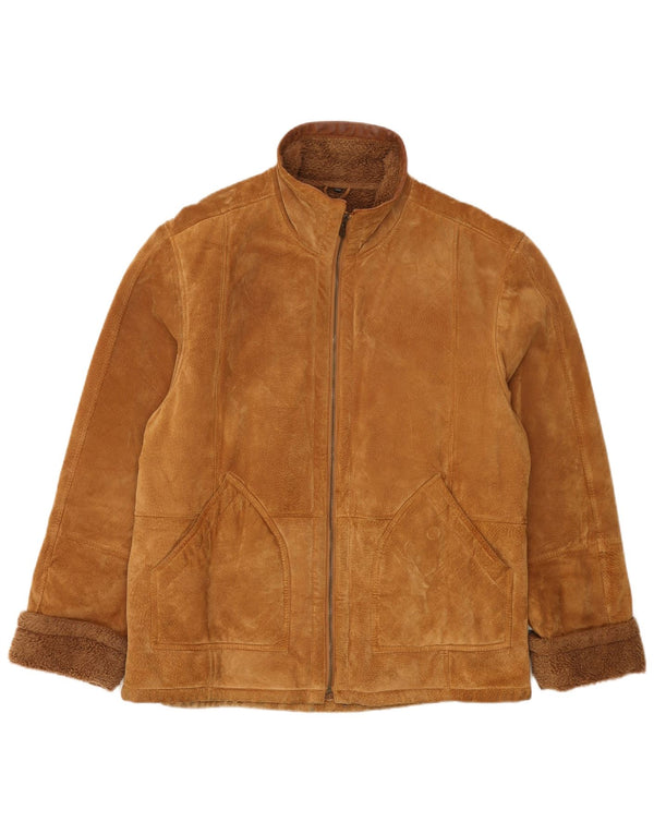 John F Gee Mens Sherpa Suede Jacket IT 50 Large Beige Leather