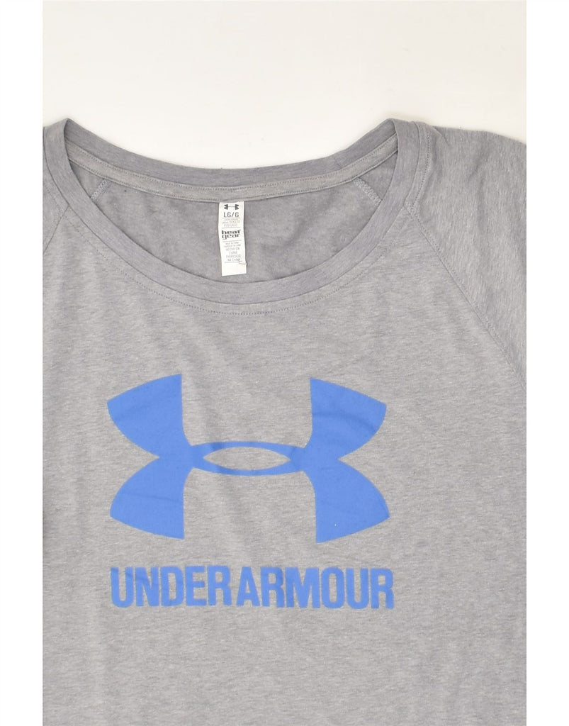 UNDER ARMOUR Womens Heat Gear Graphic Top Long Sleeve UK 14 Large Grey | Vintage Under Armour | Thrift | Second-Hand Under Armour | Used Clothing | Messina Hembry 