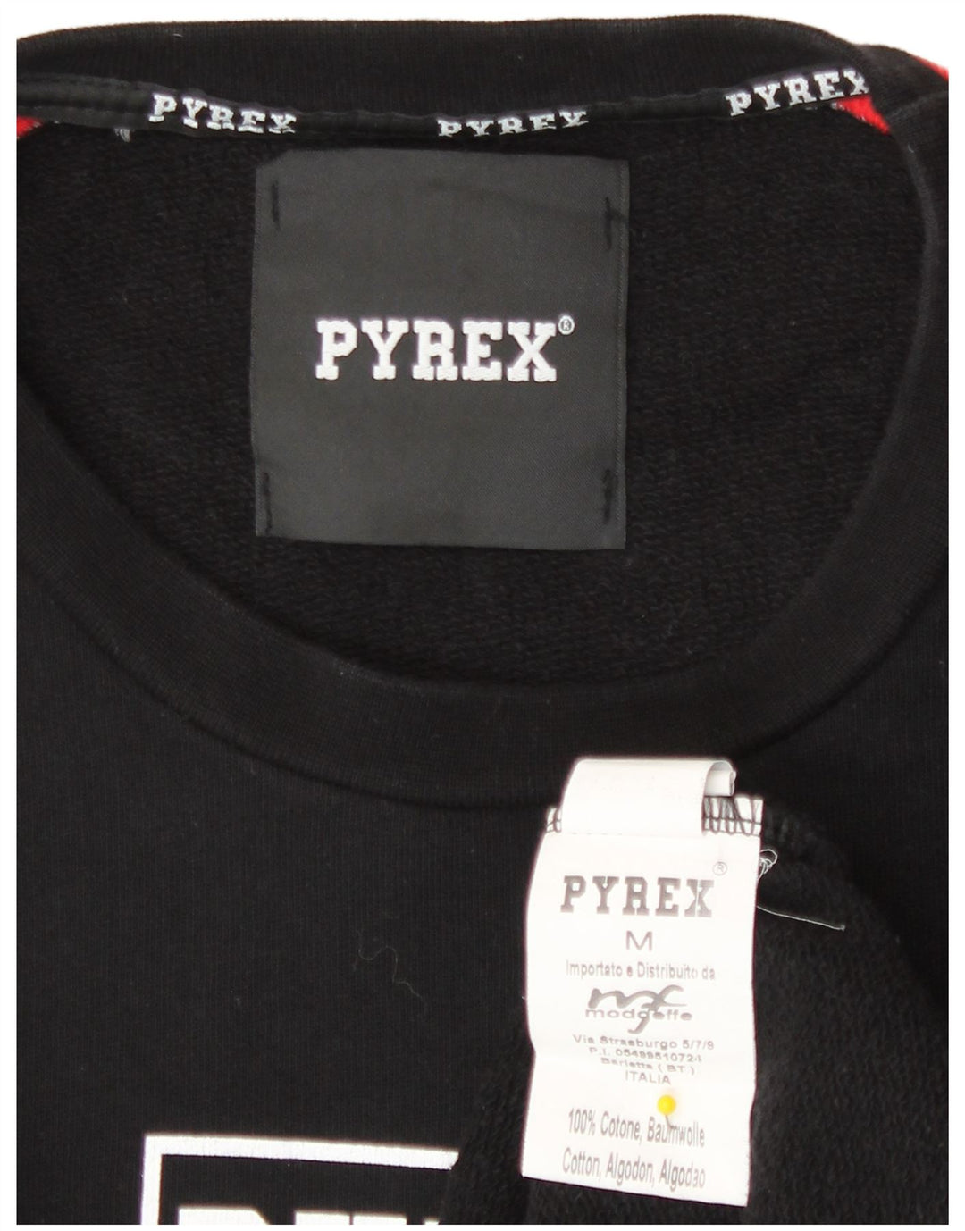 Pyrex Mens Graphic Sweatshirt Jumper Medium Black Colourblock Cotton