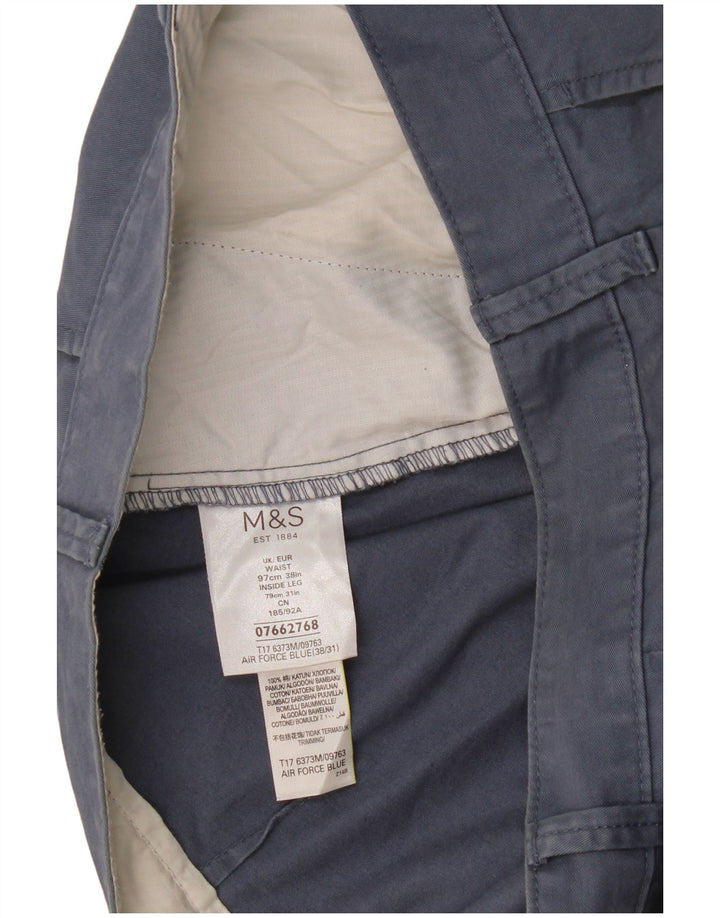 Marks & Spencer Mens Straight Chino Trousers W38 L31 Blue Cotton