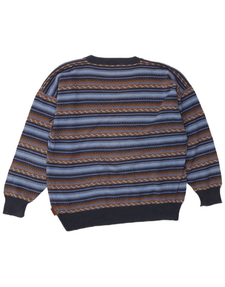 Fila Mens V-Neck Jumper Sweater Medium Blue Striped