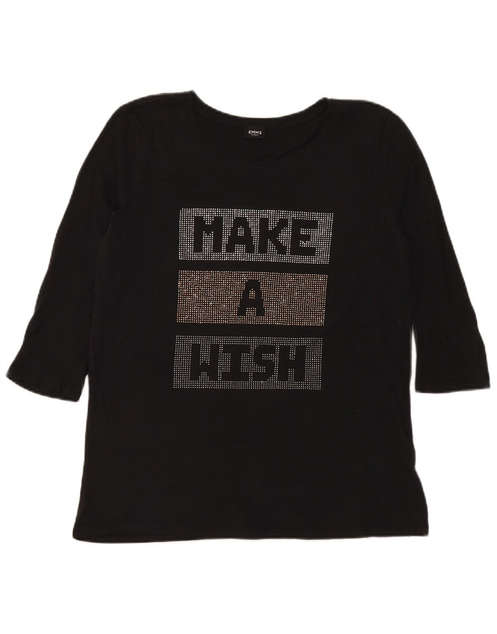 Marella Womens EMME Graphic Top 3/4 Sleeve UK 12 Medium Black