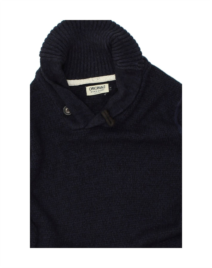 JACK & JONES Mens Shawl Neck Jumper Sweater Large Navy Blue Cotton | Vintage Jack & Jones | Thrift | Second-Hand Jack & Jones | Used Clothing | Messina Hembry 