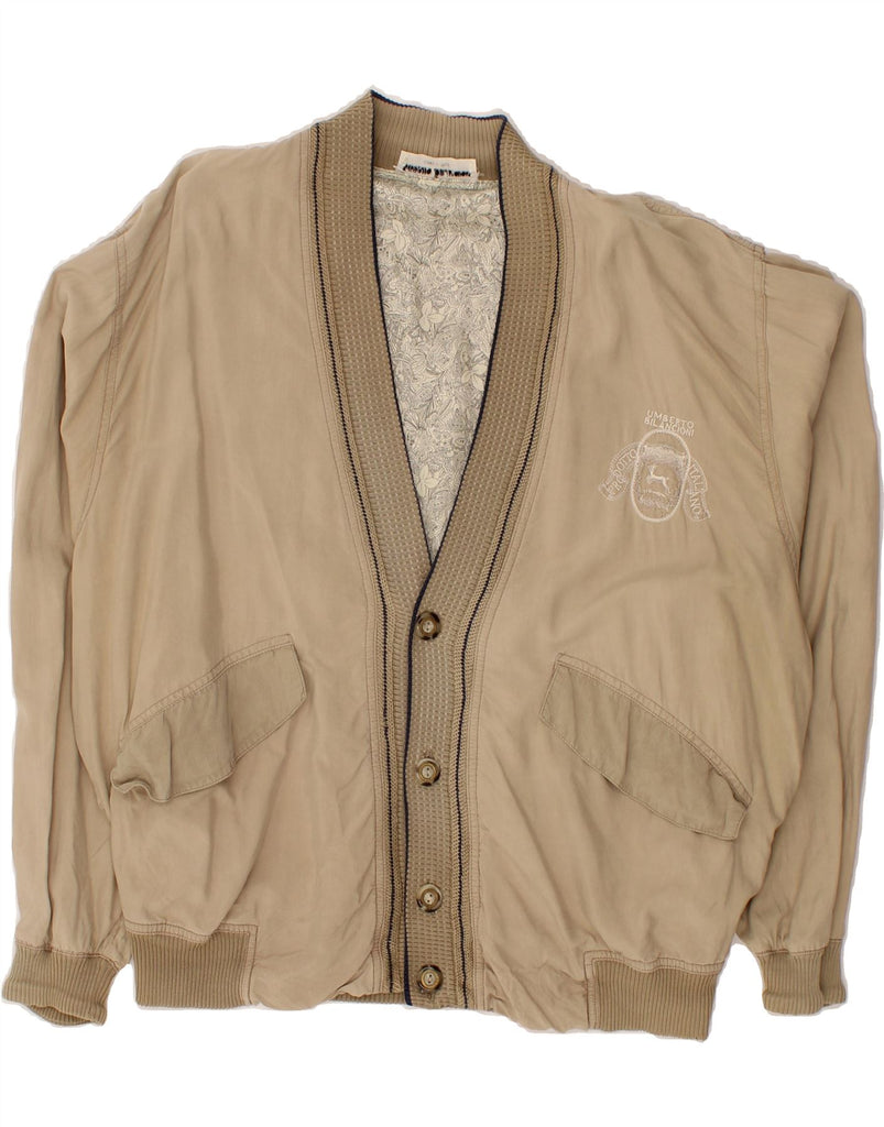 UMBERTO BILANCIONI Mens Bomber Jacket IT 50 Large Beige Silk Vintage Umberto Bilancioni and Second-Hand Umberto Bilancioni from Messina Hembry 