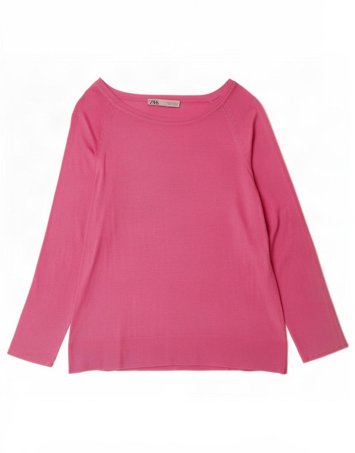Zara Womens Top 3/4 Sleeve UK 14 Medium Pink