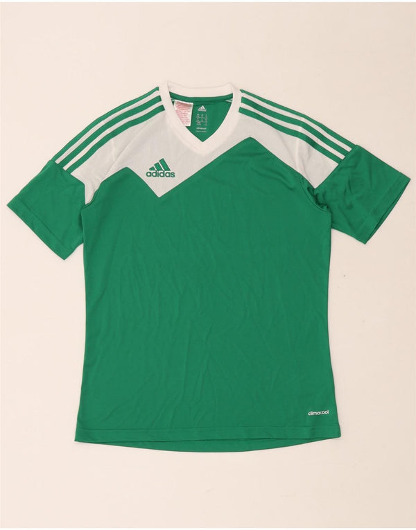 ADIDAS Boys Climacool T-Shirt Top 13-14 Years XL Green Colourblock