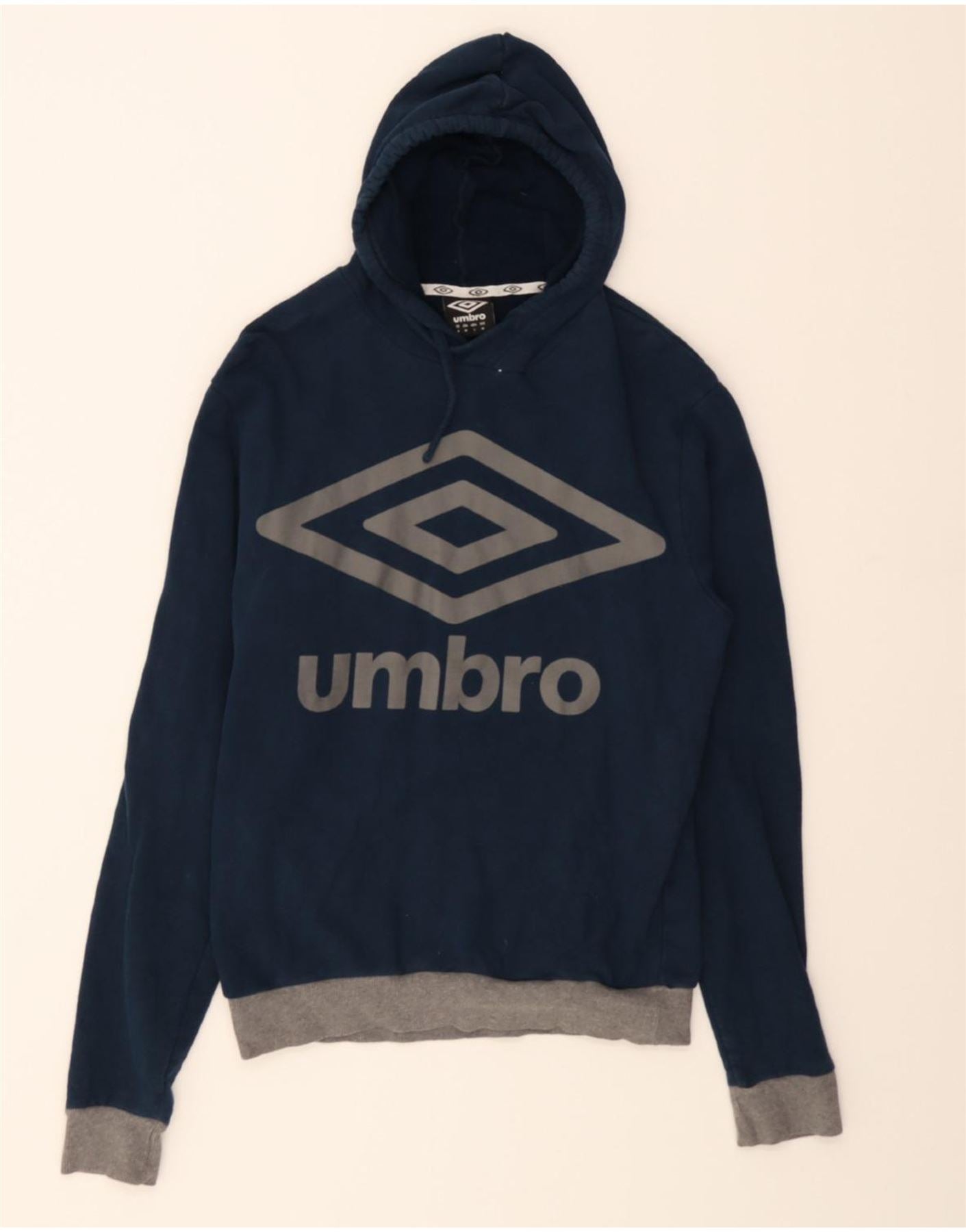UMBRO Mens Graphic Hoodie Jumper Medium Navy Blue Cotton Vintage