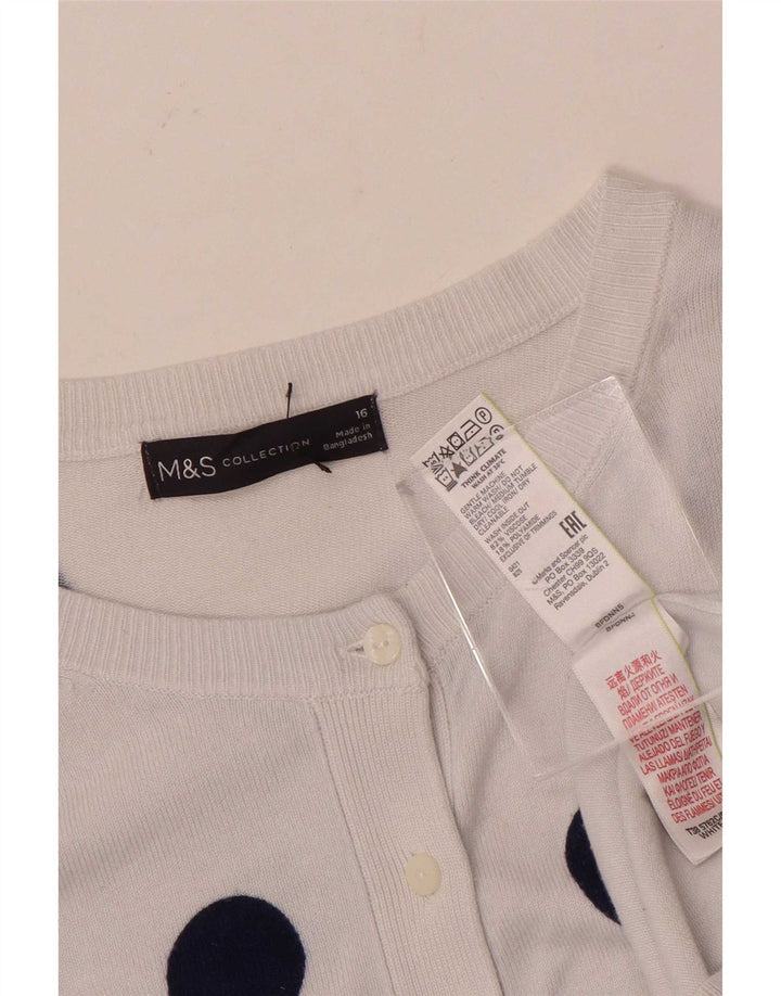 Marks & Spencer Womens Cardigan Sweater UK 16 Large White Polka Dot Viscose