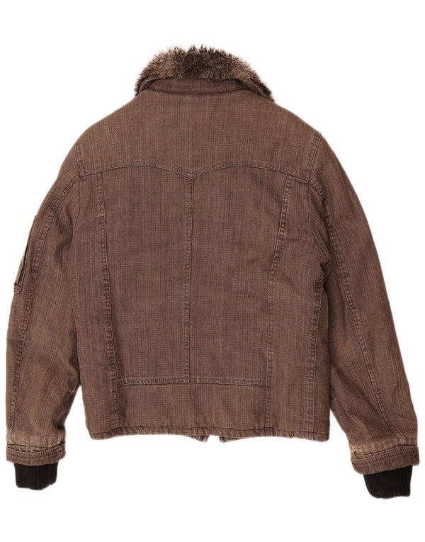 Imperial Mens Bomber Shearling Windbreaker Jacket UK 38 Medium Brown Cotton