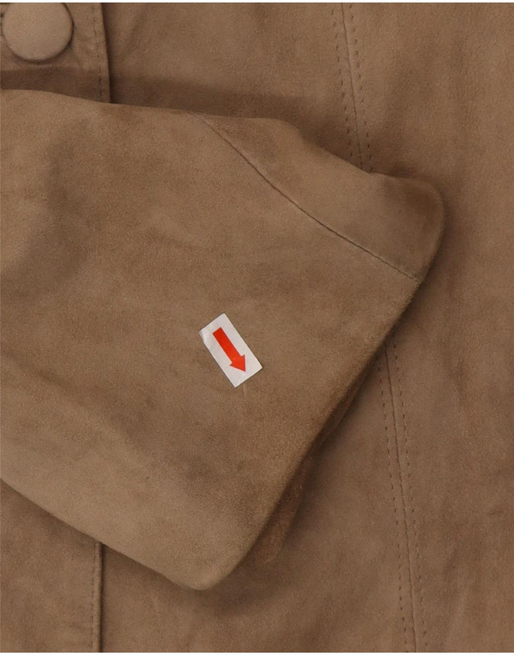 VINTAGE Womens Suede Jacket UK 10 Small Beige Leather