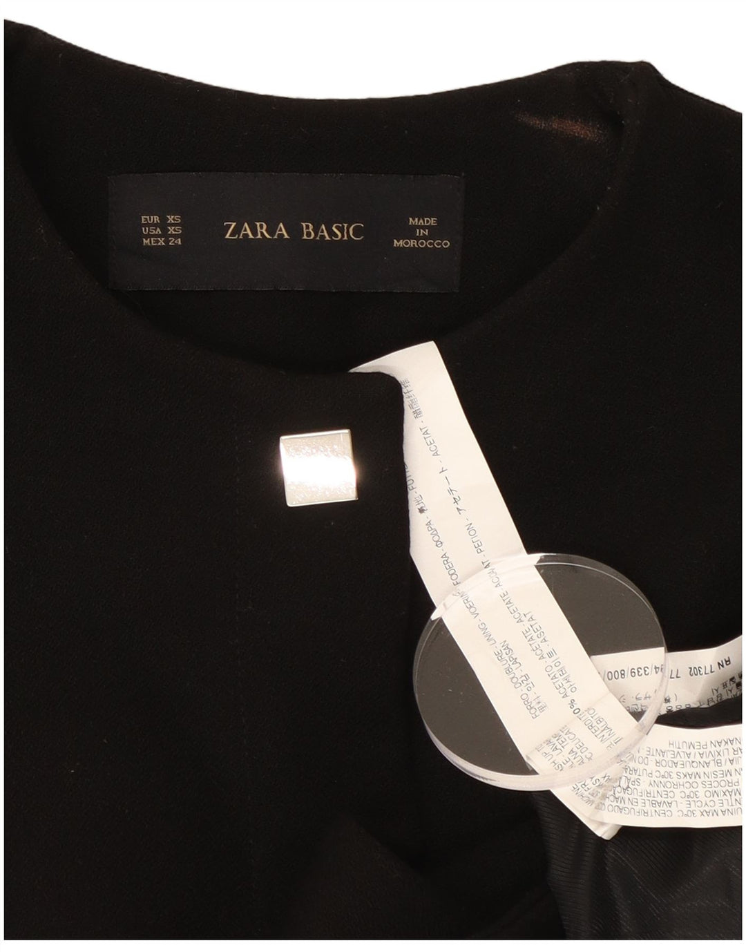 Zara Womens Crop 1 Button Blazer Jacket UK 6 XS Black Acetate