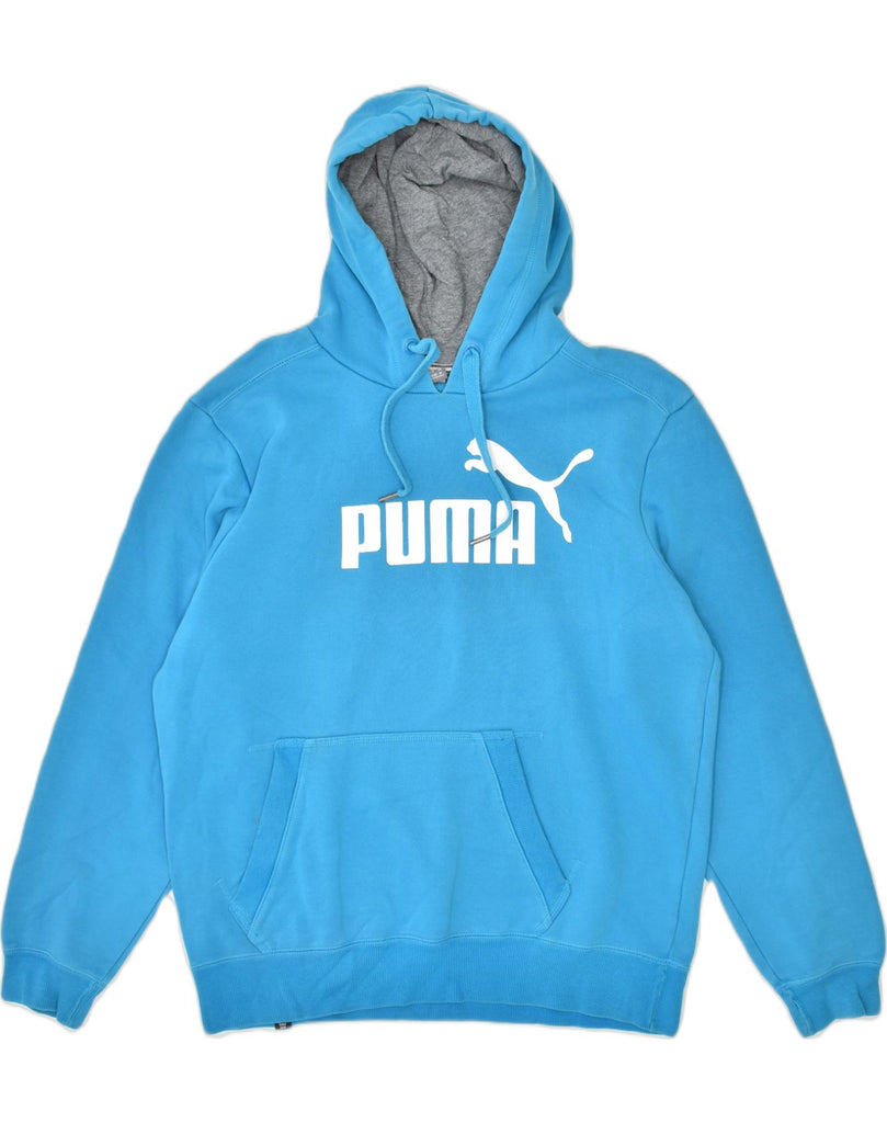 PUMA Mens Graphic Hoodie Jumper Medium Blue Cotton | Vintage Puma | Thrift | Second-Hand Puma | Used Clothing | Messina Hembry 