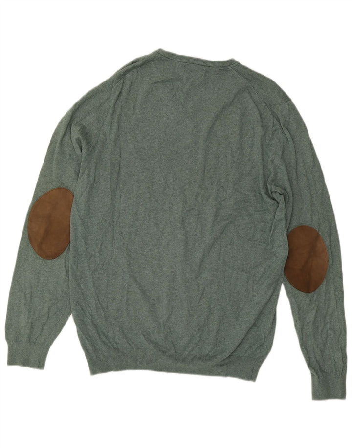 MASSIMO DUTTI Mens V-Neck Jumper Sweater XL Green Cotton