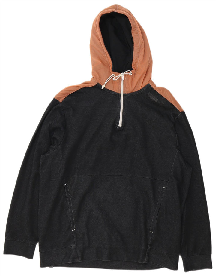 PUMA Mens Zip Neck Hoodie Jumper Large Black Colourblock Cotton
