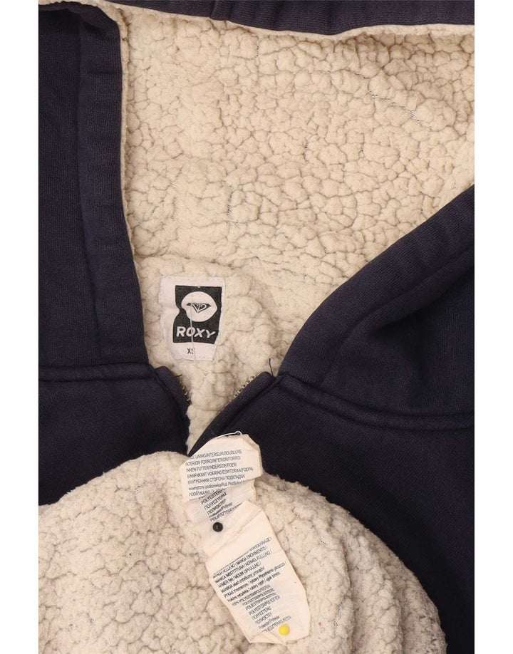Roxy Womens Graphic Zip Hoodie Sweater UK 6 XS Navy Blue Polyester