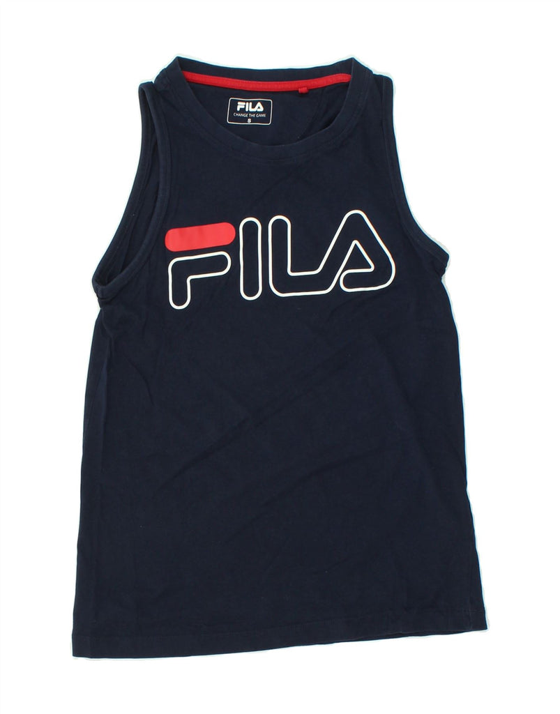 FILA Womens Graphic Vest Top UK 10 Small Navy Blue Cotton | Vintage Fila | Thrift | Second-Hand Fila | Used Clothing | Messina Hembry 