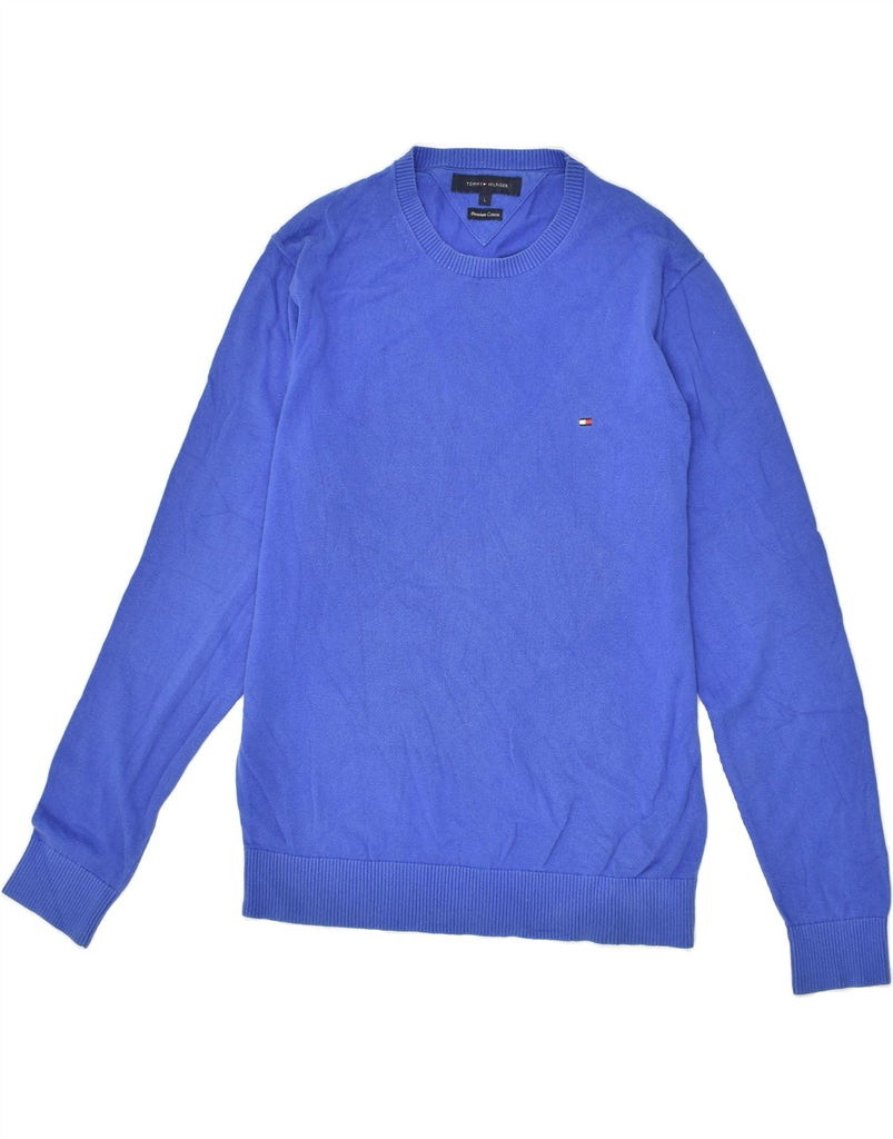 TOMMY HILFIGER Mens Crew Neck Jumper Sweater Large Blue Cotton | Vintage Tommy Hilfiger | Thrift | Second-Hand Tommy Hilfiger | Used Clothing | Messina Hembry 