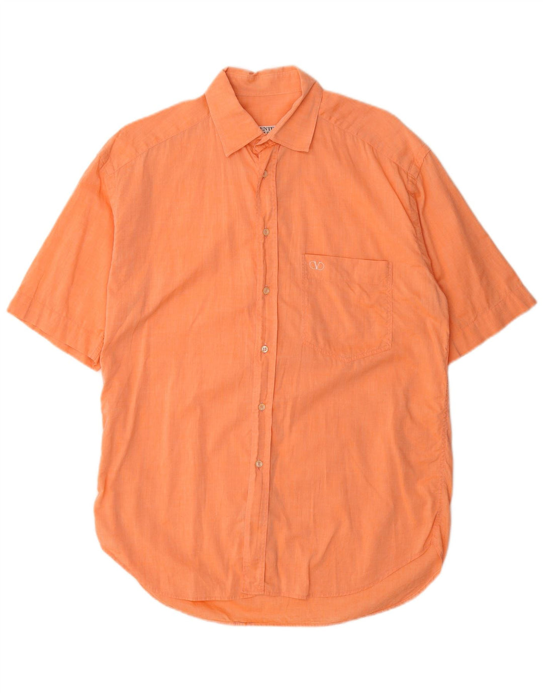 Valentino Mens Short Sleeve Shirt Size 40 15 3/4 Medium Orange Cotton