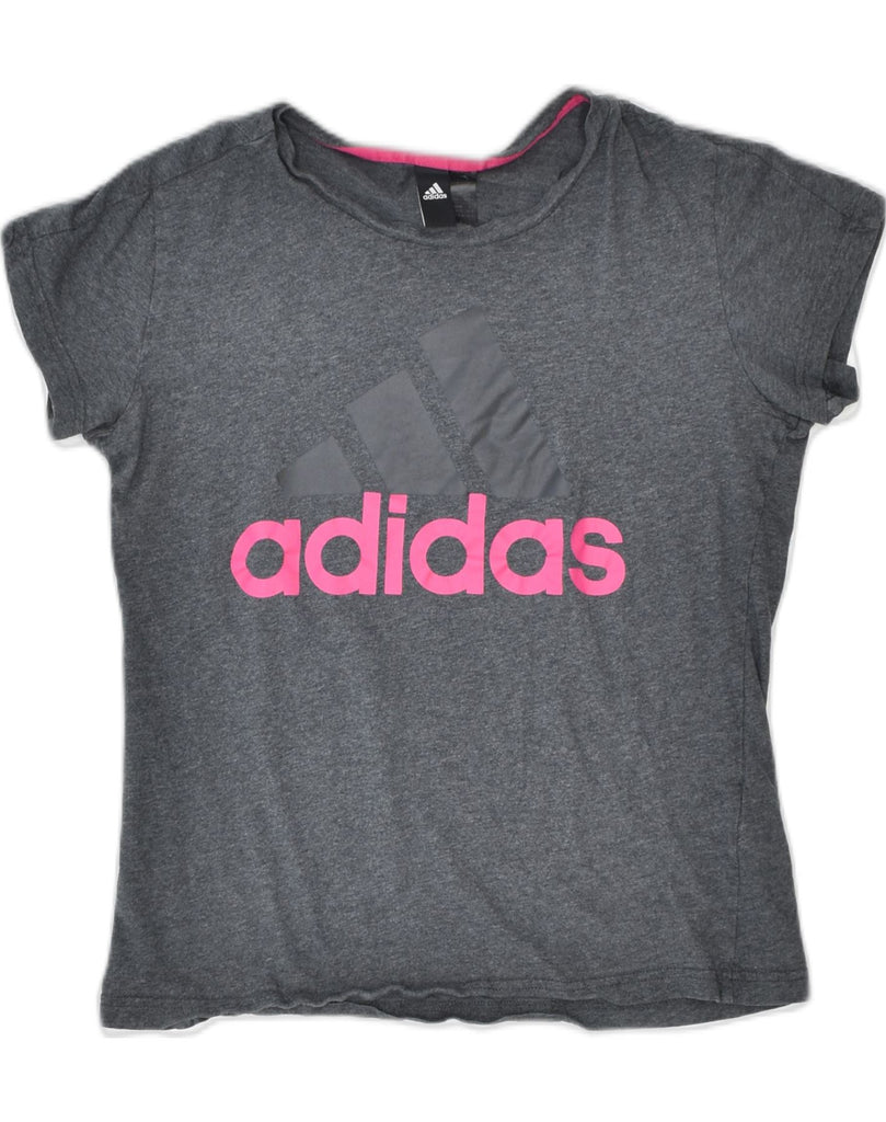 ADIDAS Womens Graphic T-Shirt Top UK 12/14 Medium Grey Cotton | Vintage | Thrift | Second-Hand | Used Clothing | Messina Hembry 