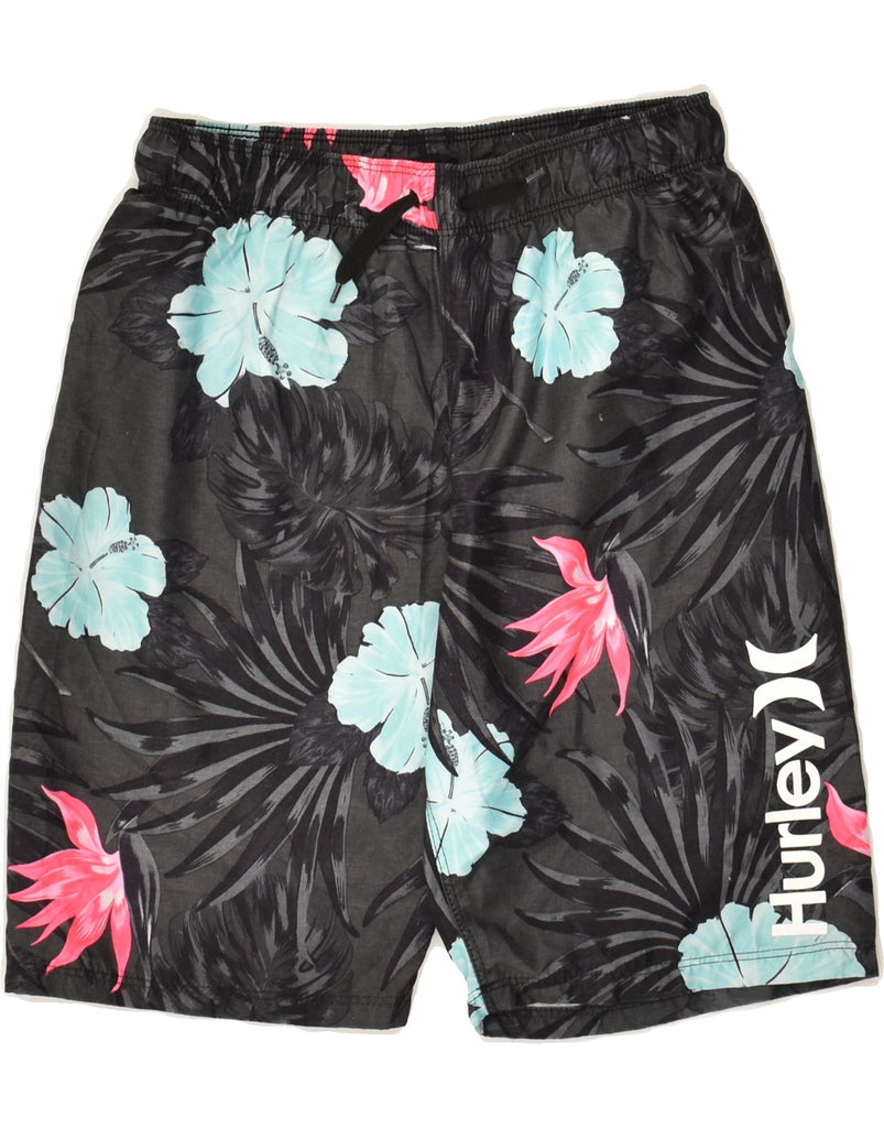 HURLEY Boys Graphic Sport Shorts 10-11 Years Medium Grey Floral Polyester | Vintage Hurley | Thrift | Second-Hand Hurley | Used Clothing | Messina Hembry 