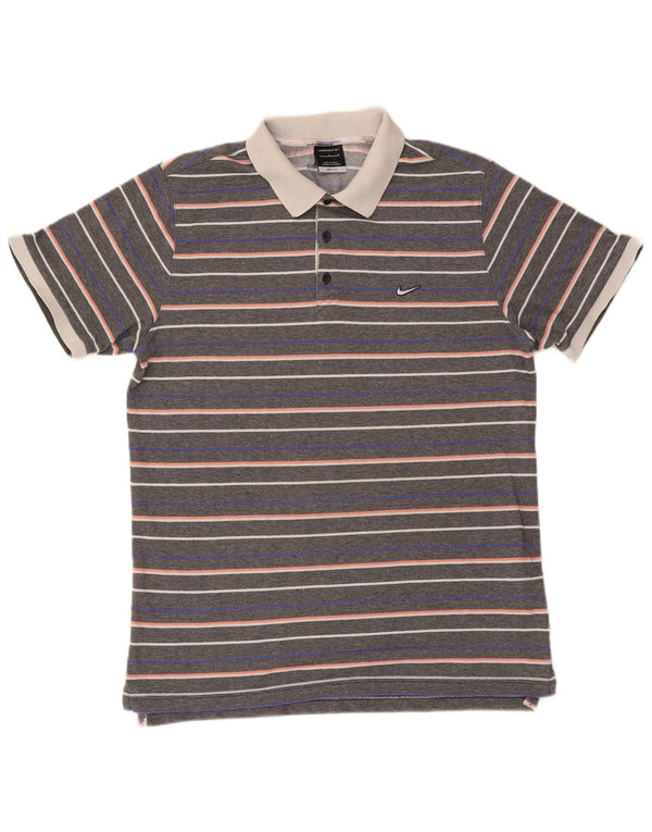Nike Mens Dri Fit Polo Shirt Large Grey Striped Cotton